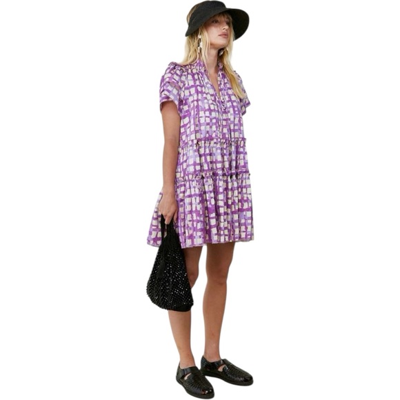 Hunter Bell Merritt Dress Lavender Cream Cotton Mini Flutter Sleeve Size Medium - Picture 3 of 12